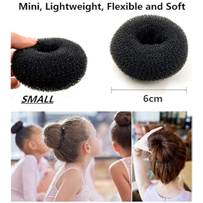 SQULIGT Extra Small Hair Bun Maker for Kids, 6 PCS Chignon Hair Donut Sock Bun Form for Girls, Mini Hair Doughnut Shaper for Short and Thin Hair (Small Size 2 Inch, Black) - Image 3